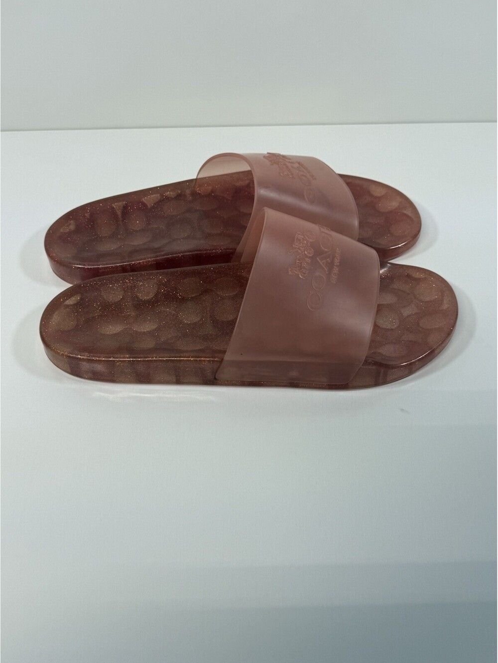 Coach Ulyssa Jelly Slides Pink Red Glitter Signature C Women’s Sandals - Picture 3 of 9